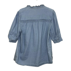 ME+EM Shirt Womens UK 10 US 6 Blue Ruffle Button Cotton Top Blouse SS24WT925