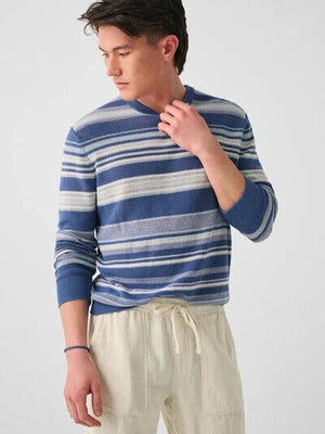 Faherty Beach Stripe Linen Sweater In Azure Stripe Mens Size Medium $198