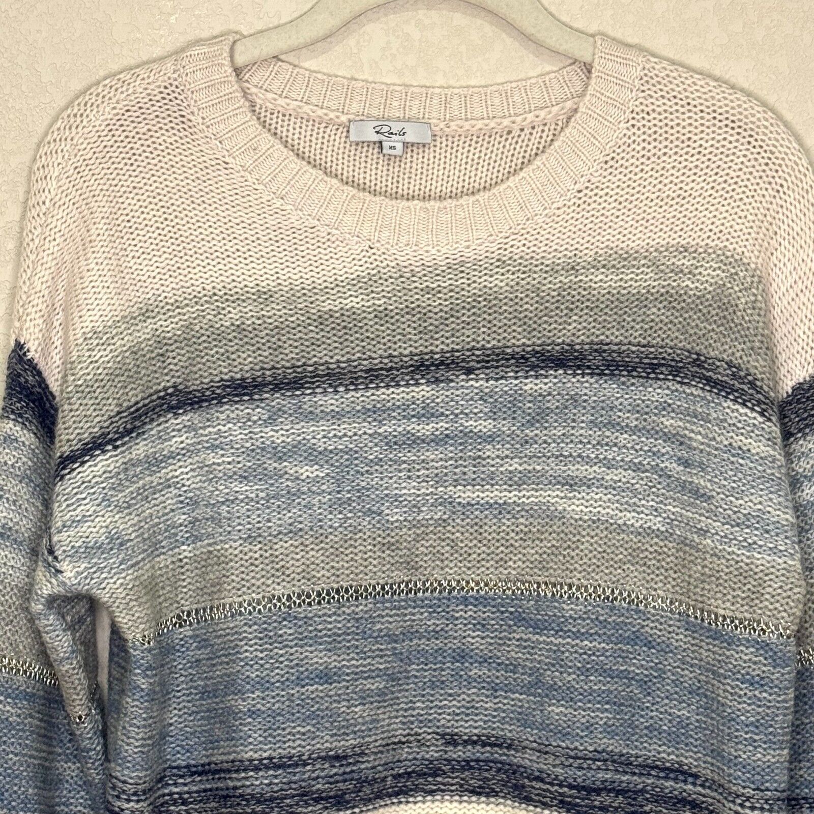 Rails Sweater Size XS Daphne Stripe Wool & Cashmere Blue Grey Ivory Metallic