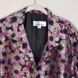 Caroline Rose Black Metallic Pink Floral Jacket Topper Size Large