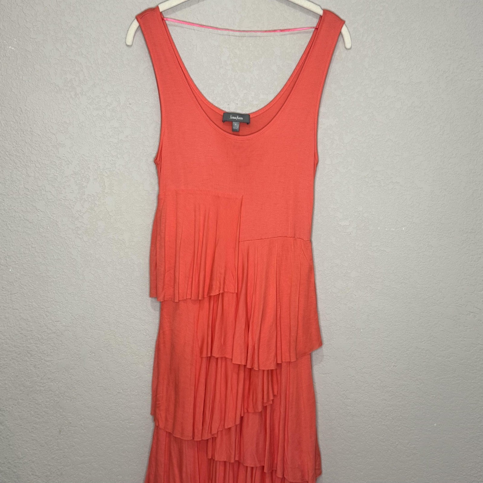 Neiman Marcus Dress Womens Large Tiered Ruffle Maxi Sleeveless Tank
