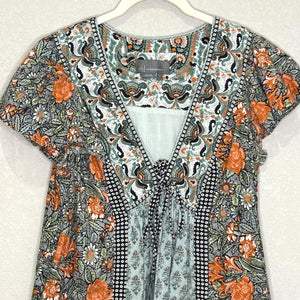 Anthropologie Dress Womens Small Boho Floral Paisley Tunic Pockets Orange Green