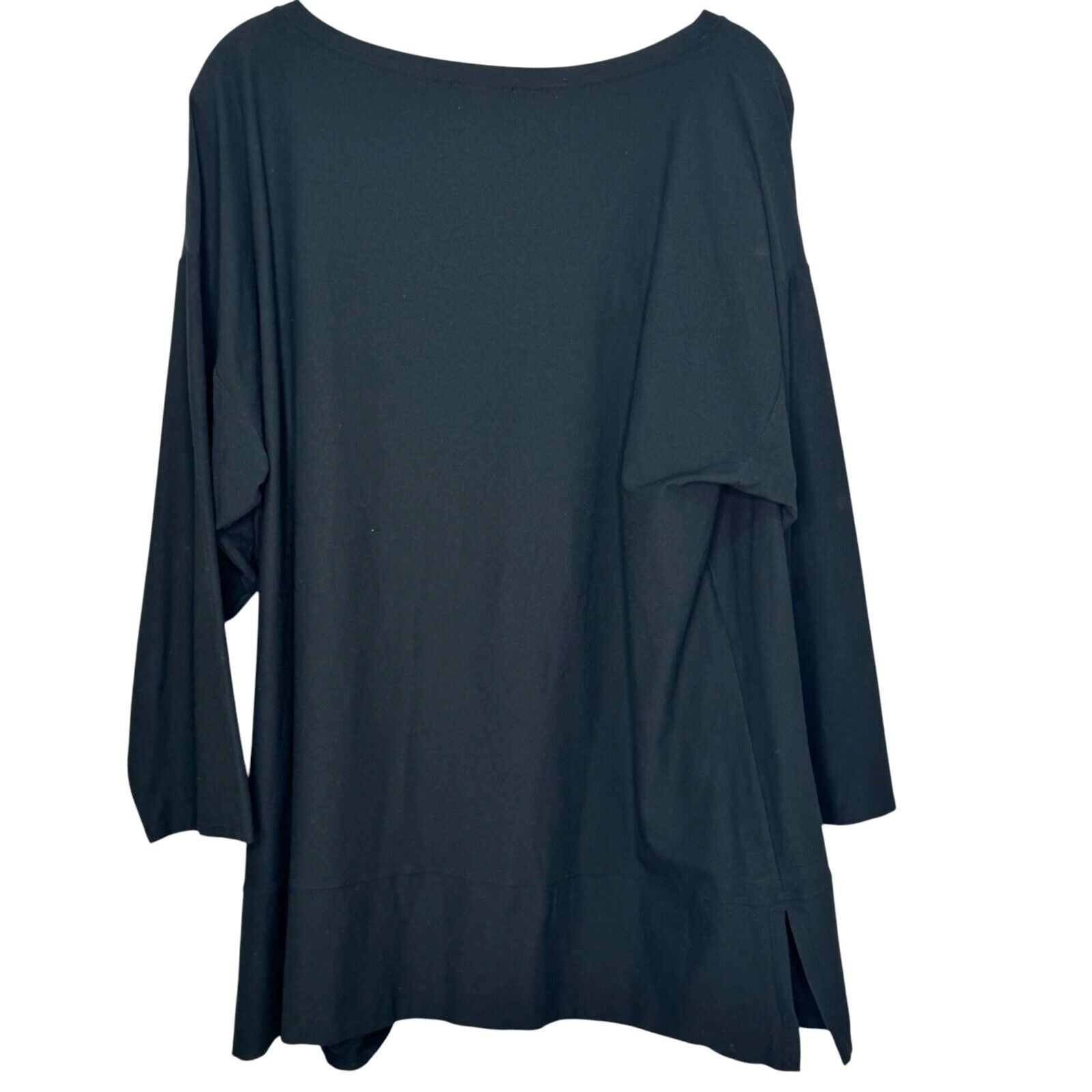 Eileen Fisher Dark Green Crepe Stretch Jersey Top Size Large Viscose Blend