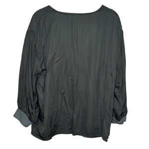 Nation LTD Satin Top Size Small Olive Green Banded Sleeve