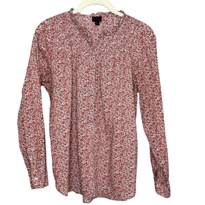 J.Crew Shirt Womens 6 Red Liberty Fabric Floral Long Sleeve Popover Ruffle Neck