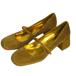 Jeffrey Campbell Regal Block Yellow Gold Mary Jane Heels Size 7.5