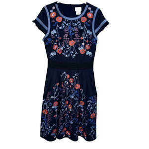 Foxidox Dress Size Medium Senna Embroidered Navy Blue Fit & Flare