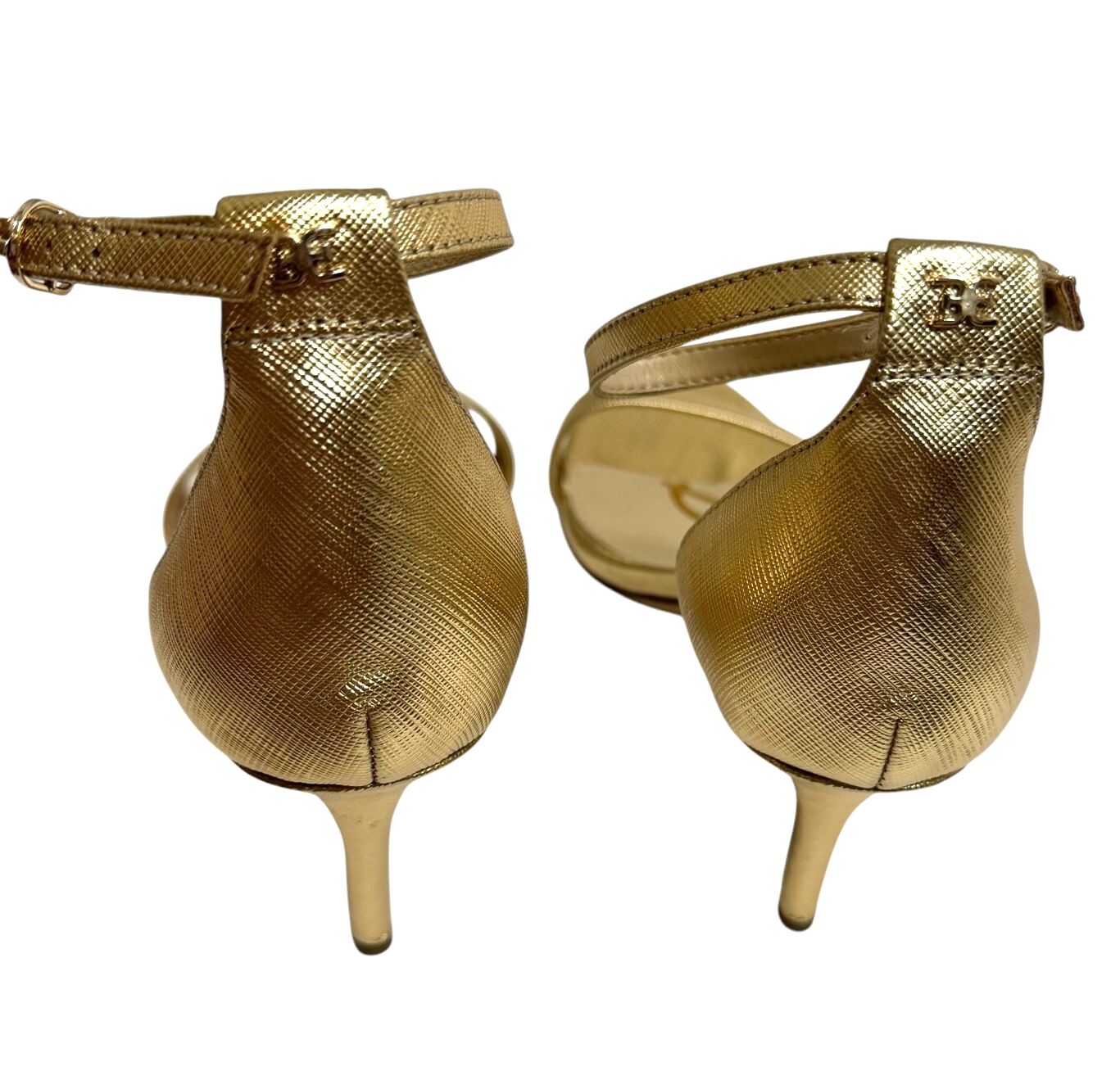 Sam Edelman Patti Sandals Heels Size 8 Ankle Strap Gold Quartz Metallic NEW