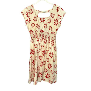 Mata Traders Cream Red Sun Pattern Dress Size Small Made in India