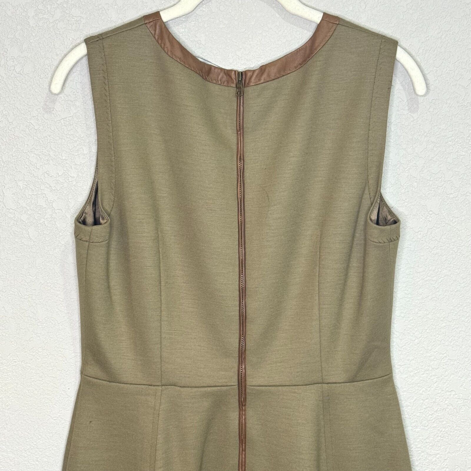 Elie Tahari Brown Leather Trim Tan Callie Dress Size 8 NEW $398