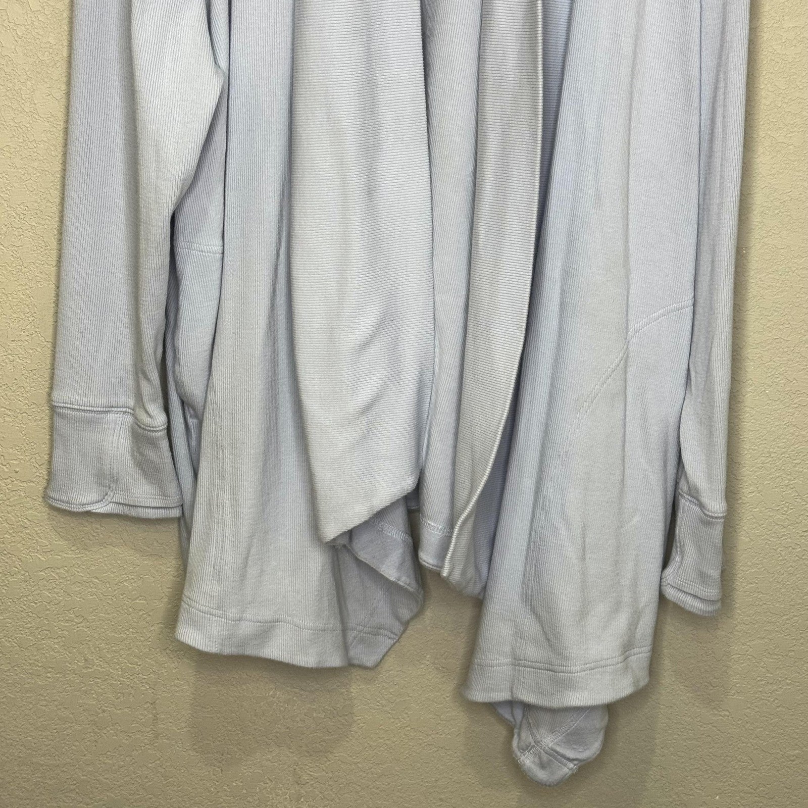 Athleta Cardigan Sweater Womens 1X Light Blue Open Front Draped Rib Knit Tencel