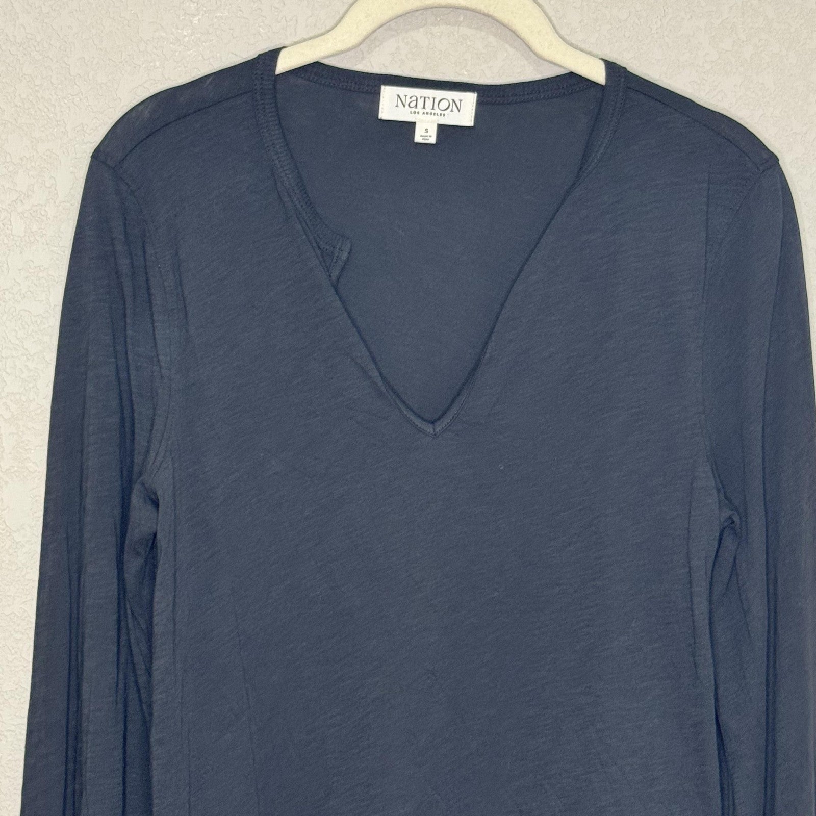 Nation Los Angeles Lian Shirt Small Black Pima Cotton Long Sleeve Notch V Neck