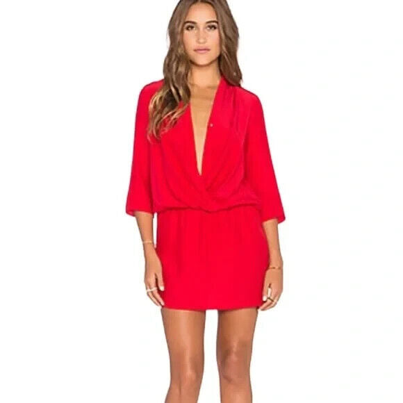 Amanda Uprichard Red Silk Paloma Dress Size Medium $215