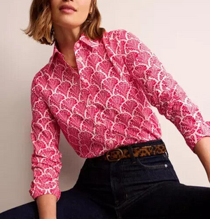 BODEN Sienna Cotton Shirt Size 4 NEW Raspberry Blossomy Print Button Up $92