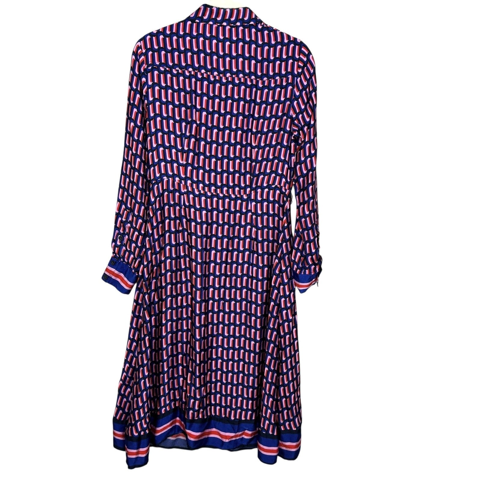 Boden Dress Womens 8 Petite Geometric Print Shirt Midi Belted Viscose