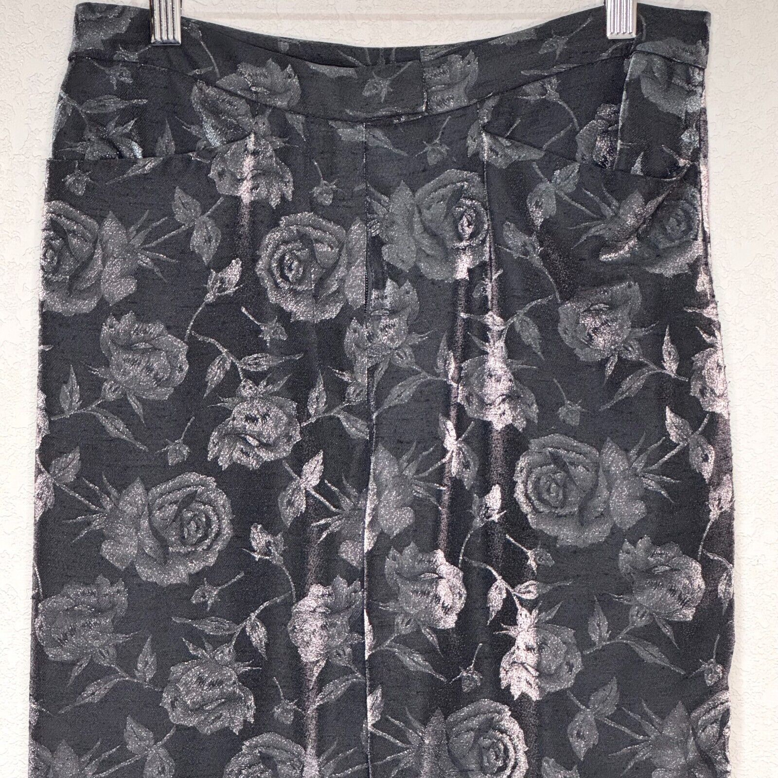 Nicole Miller Black Floral Brocade Jacket and Pant Set Size 8 Vintage Made in US