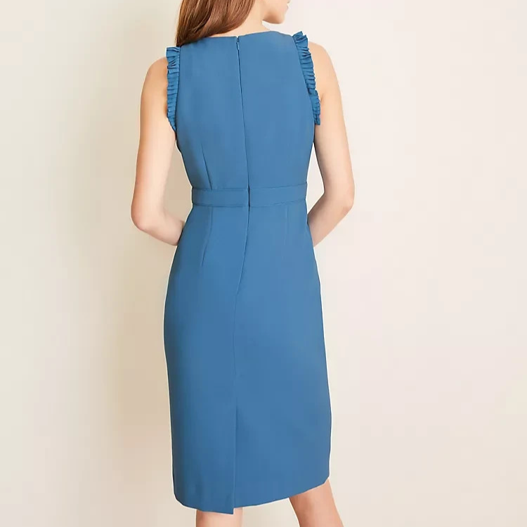 Ann Taylor Dress Womens 6 Sleeveless Ruffle Sheath Pleated Trim Career Office