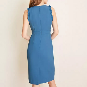 Ann Taylor Dress Womens 6 Sleeveless Ruffle Sheath Pleated Trim Career Office
