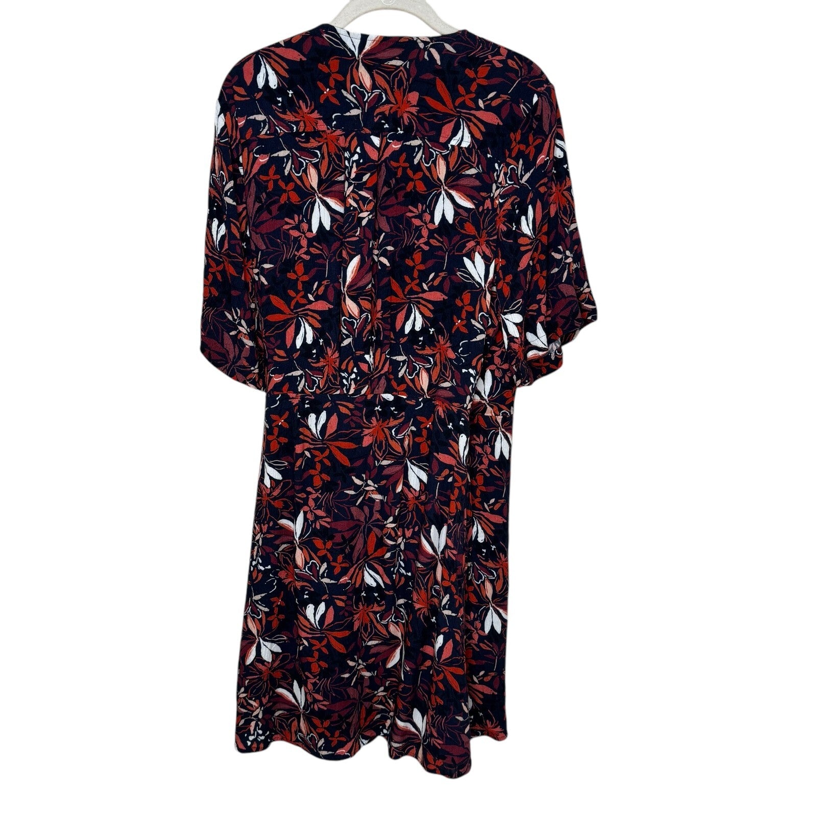 Garnet Hill Dress Size 8 Hazel Crêpe Navy Red Floral Short Sleeve Wrap