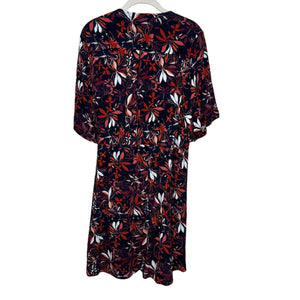 Garnet Hill Dress Size 8 Hazel Crêpe Navy Red Floral Short Sleeve Wrap