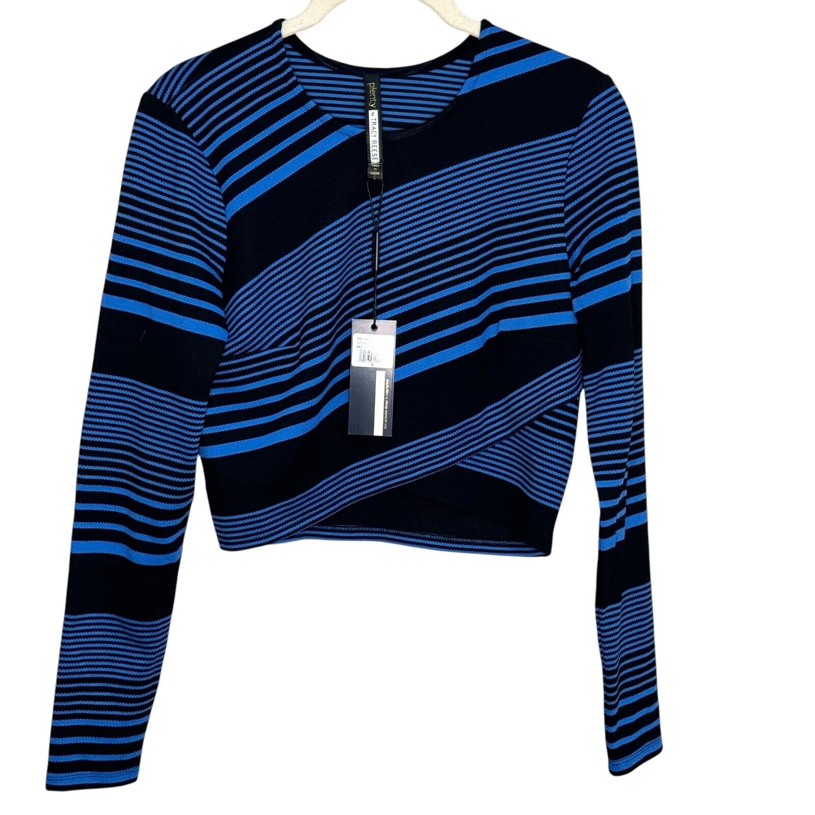 Plenty by Tracy Reese NEW Blue Black Striped Crop Sweater Size Small