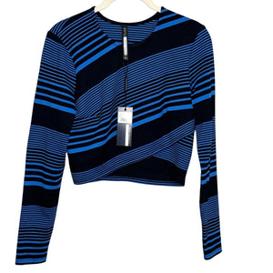 Plenty by Tracy Reese NEW Blue Black Striped Crop Sweater Size Small