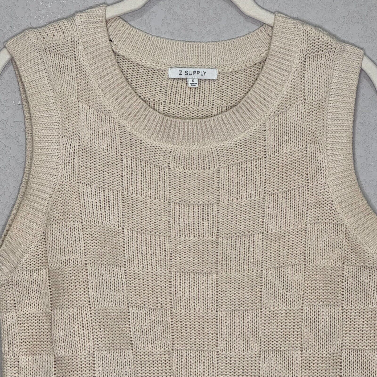 Z Supply Jillian Knit Checkered Vest Size Small Ivory