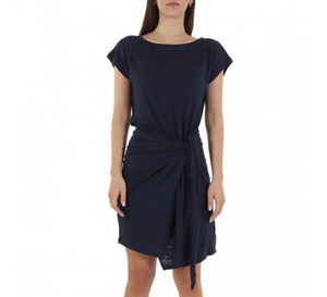 POLO BY RALPH LAUREN Blue Linen Boat Neck Wrap Dress Size Medium NEW $168