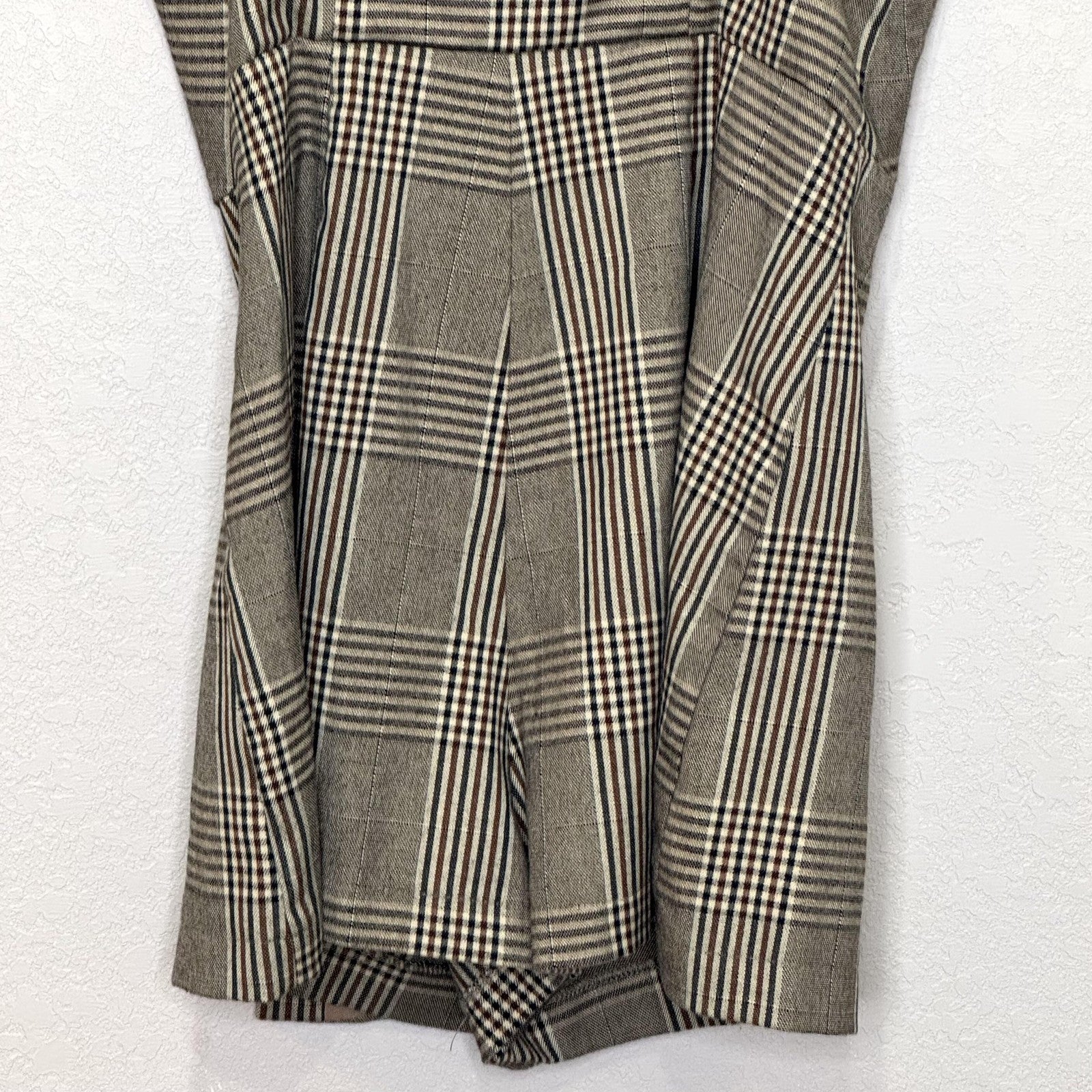 Urban Outfitters Cassidy Shorts Romper Medium Brown Plaid Square Neck