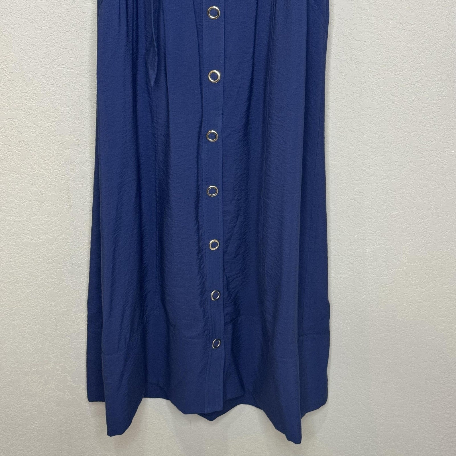 Ramy Brook Nomi Dress Womens Small Navy Button Front Belted Sleeveless Midi
