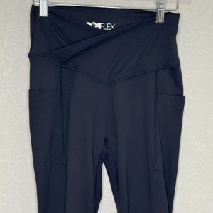 POPFLEX Pants Womens Medium Black Magical Flare Yoga Crossover Waist Pockets
