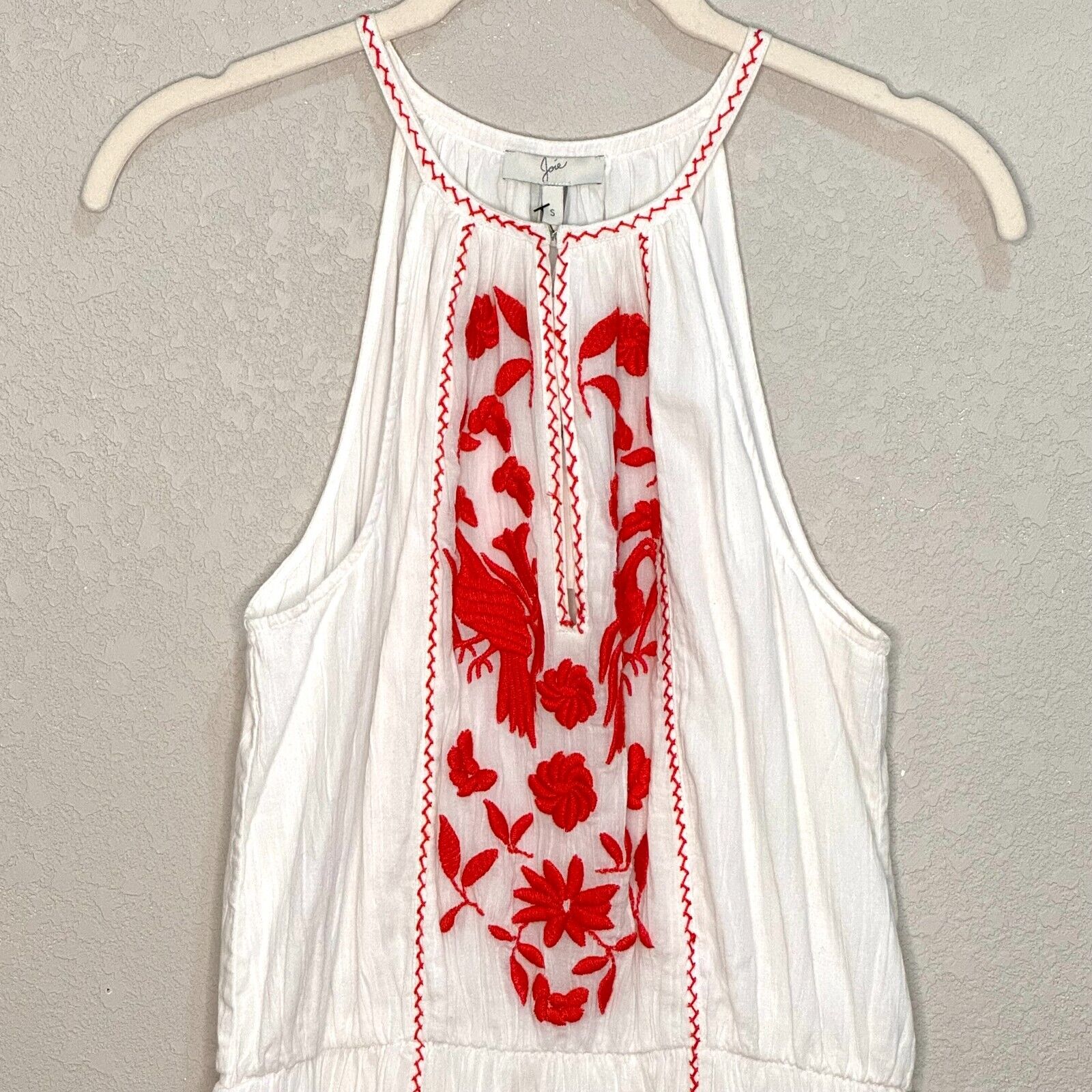 Joie Clemency Red White Cotton Embroidered Halter Neck Dress Size Small NEW $298