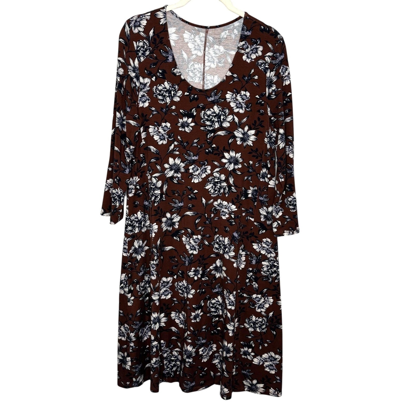 Garnet Hill Dress Womens Medium Floral Long Sleeve Tencel Stretch Soft Boho