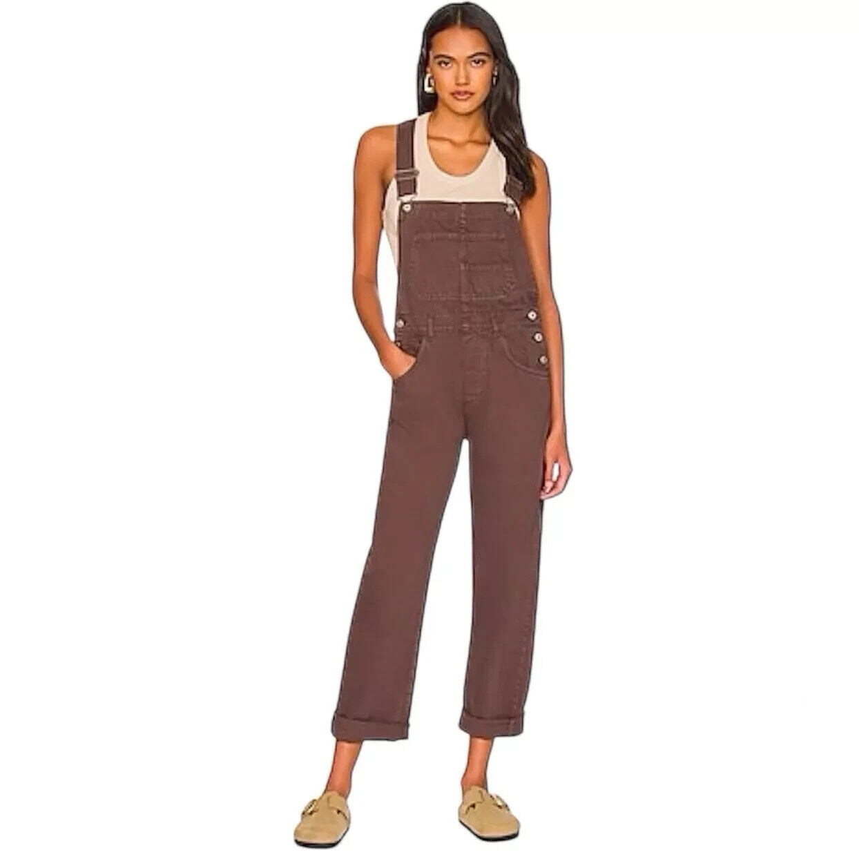 Free People We The Free Ziggy Denim Overalls Size Small Mocha Brown