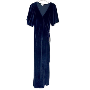 Baltic Born Blue Velvet Maxi Dress Size Large Short Sleeve Wrap