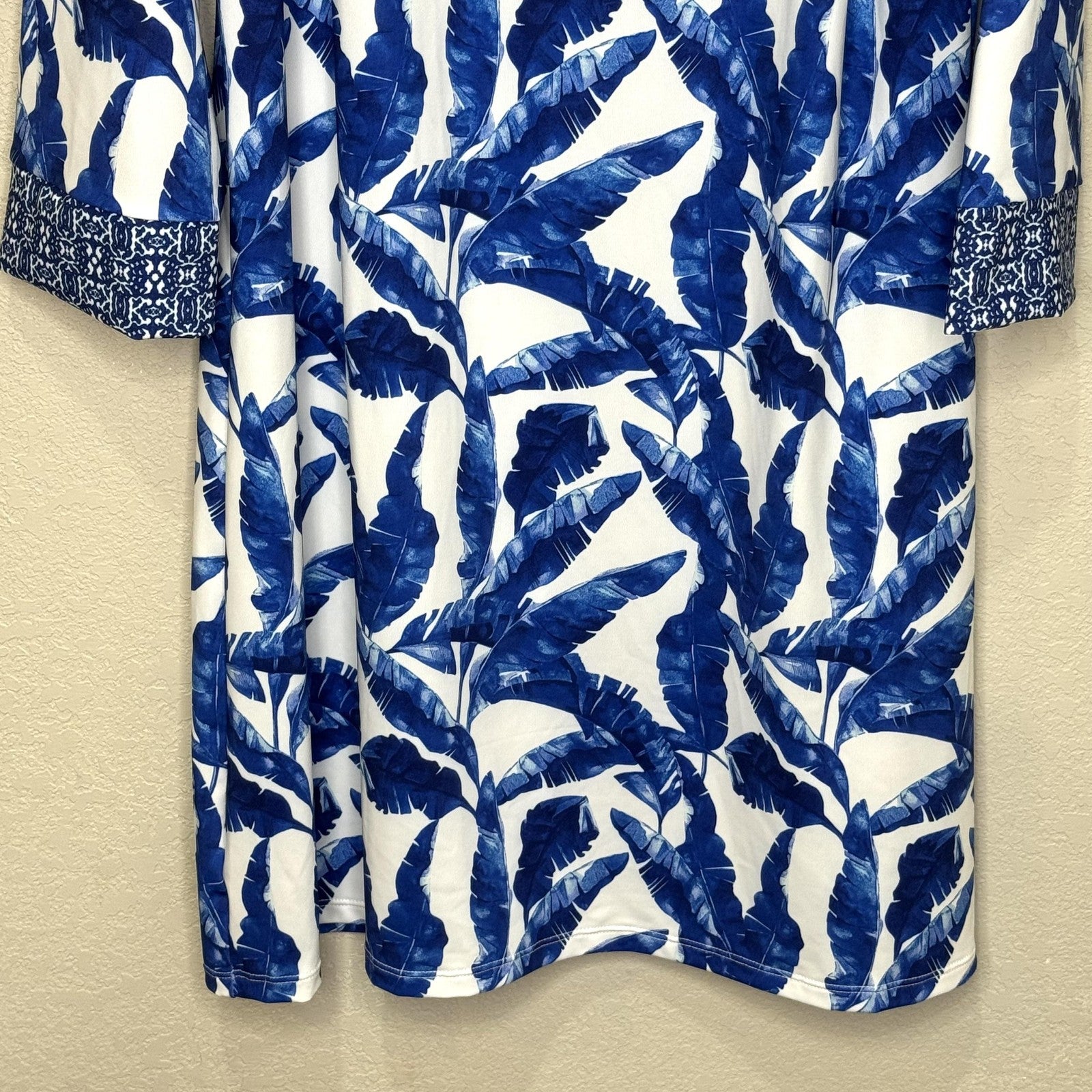 Cabana Life Dress Womens Large Blue White Palm Print Tunic UPF 50 Sun Protection