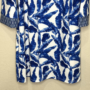 Cabana Life Dress Womens Large Blue White Palm Print Tunic UPF 50 Sun Protection