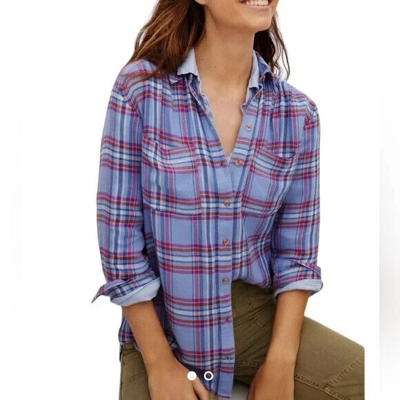 Pilcro Anthropologie Plaid Button Up Viscose / Wool Long Sleeve Size Small
