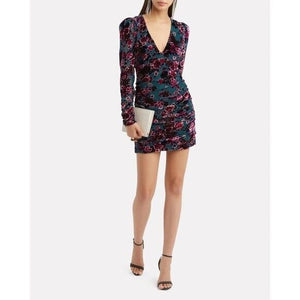 Ronny Kobo Ellice Floral Velvet Burnout Ruched Mini Dress Size Small NEW $498