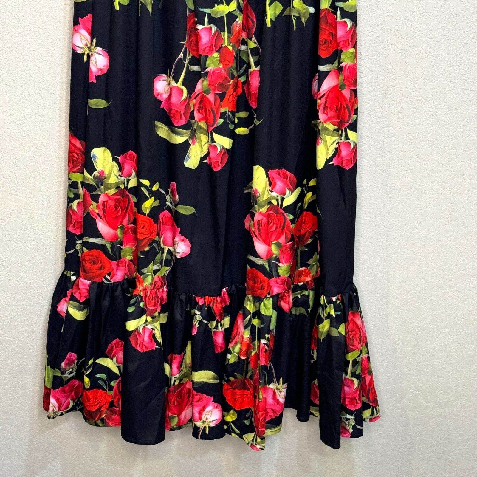 Kaimilan Women Black Floral Ruffle Maxi Dress Size 10 NEW $251