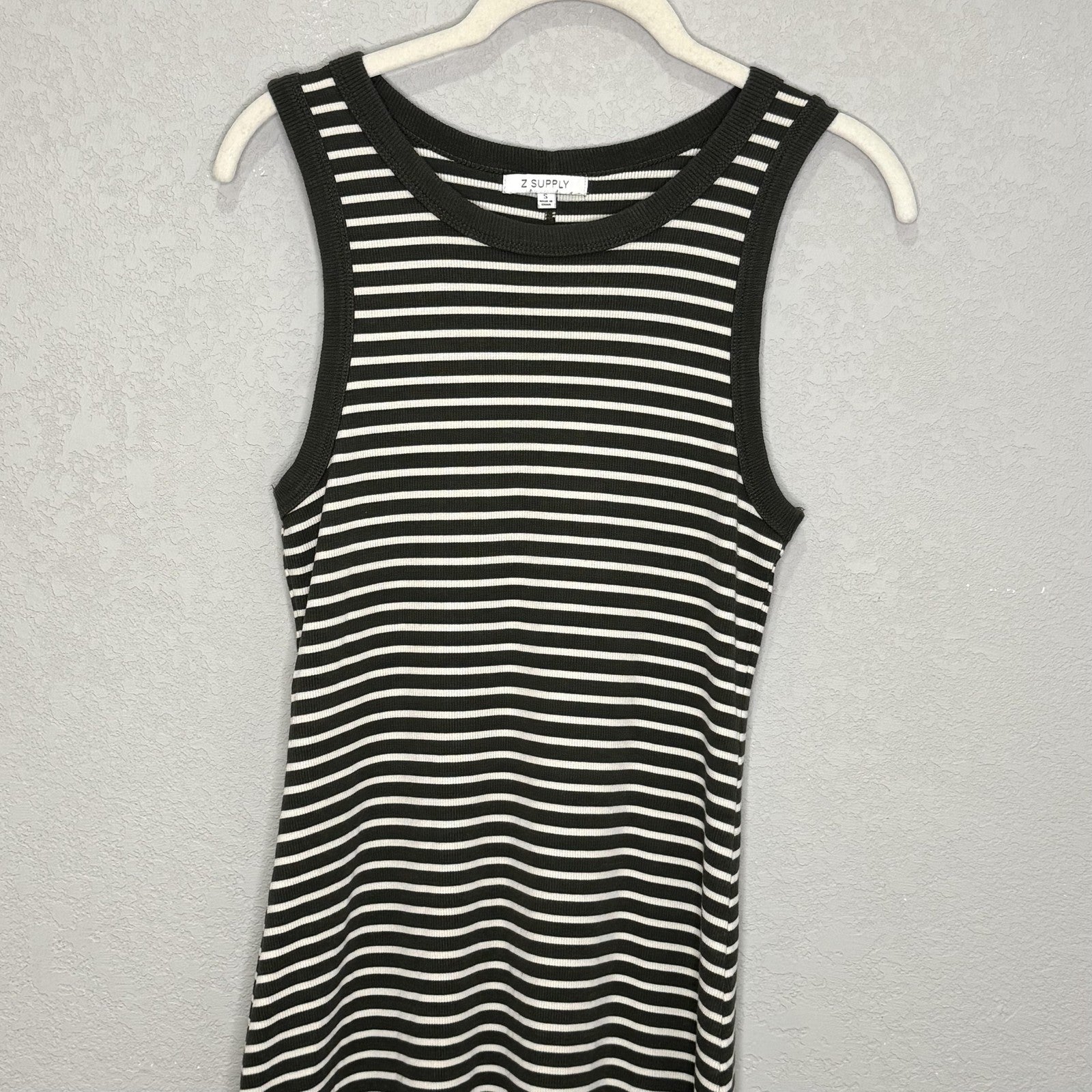 Z Supply Dress Womens Small Black White Striped Sleeveless Maxi Tank Stretch