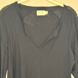 Nation LTD Black Tee Size Small Split Neck Long Sleeve Pima Cotton