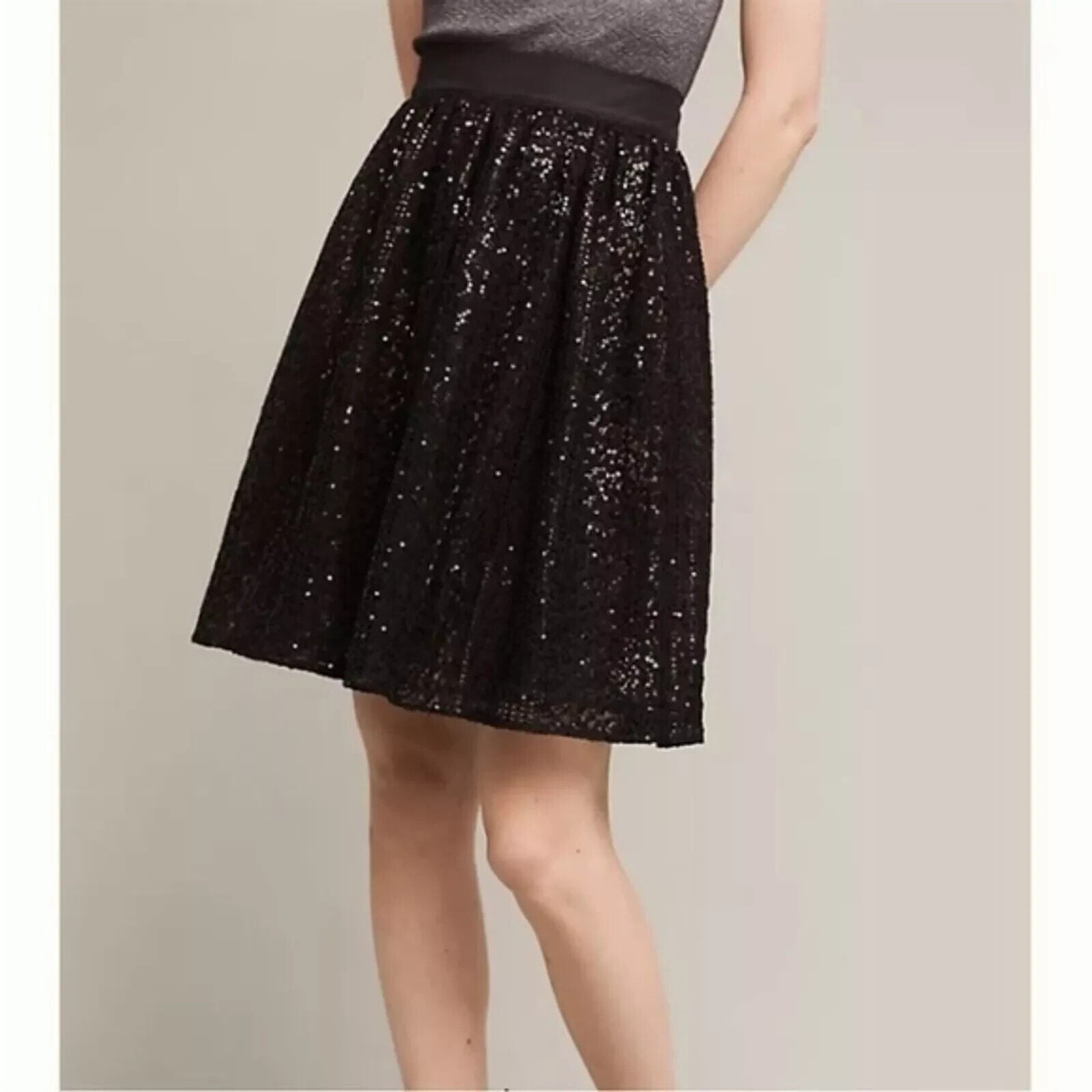 Anthropologie Eri+Ali NEW Black Gold Night Shimmer Sequin Skirt Size Large $148