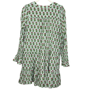 Tuckernuck Dress Womens XS Green Pink Floral Long Sleeve V Neck Tiered Boho