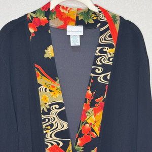 Soft Surroundings Black Red Floral Cardigan Topper Size XL Artsy Japanese Button
