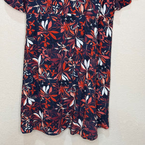Garnet Hill Dress Size 8 Hazel Crêpe Navy Red Floral Short Sleeve Wrap