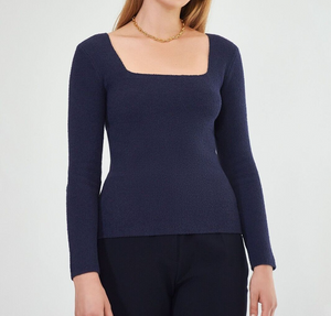 Nanushka Navy Ambru Knitted Square Neck Pullover Sweater Size Medium $375