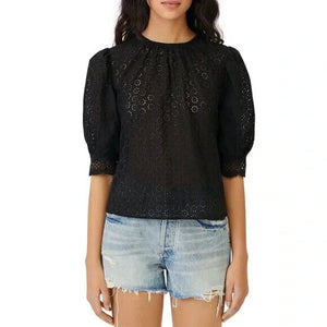 MAJE Black Lilou Broderie Anglaise Eyelet Cutout Top Size Medium (2) NEW $265