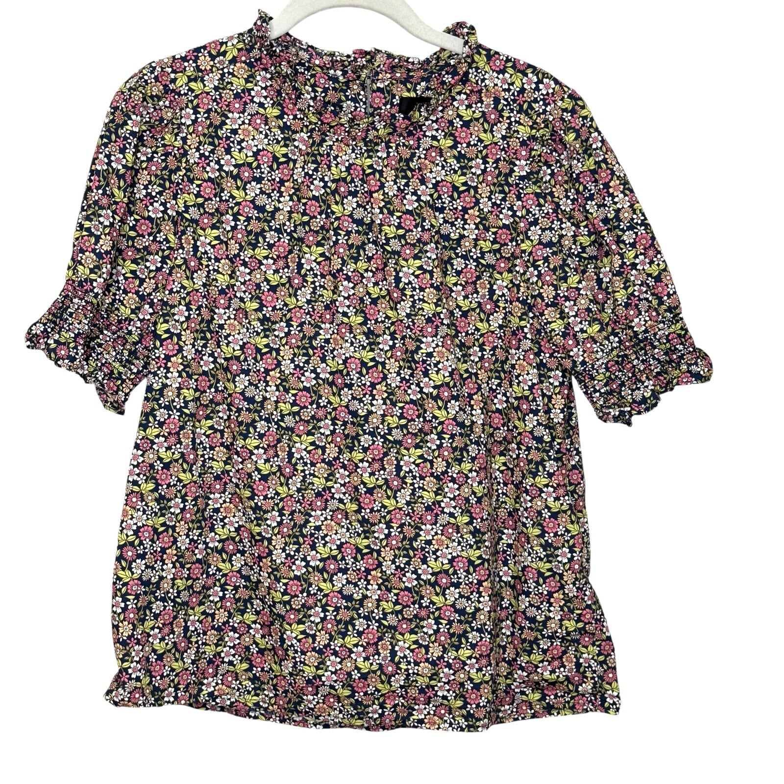 J. Crew Top Size Small Meadow Floral Smocked Puff-Sleeve Cotton Poplin