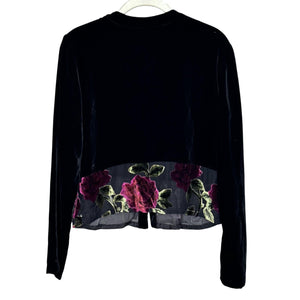 Johnny Was Collection Sweater Womens Medium Velvet Cardigan Burnout Hem Made USA
